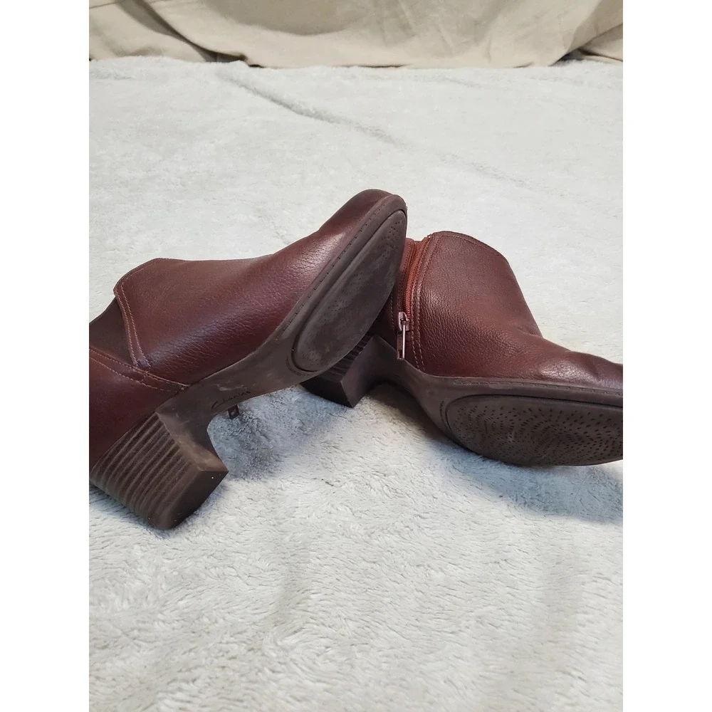 Clarks Tan Brown Leather Zipper Festival Boho Moto Preppy Heel Ankle Boots 8